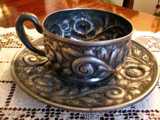 Antique Hartford Silver Quad Silverplate Cup & Saucer  