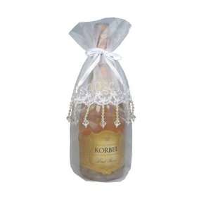  White Organza Wine Bag with Dangling Crystal Beads Arts 