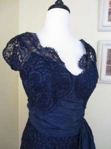 Vintage 40s 50s Navy Blue Lace Party Dress Illusion Silk M L Wedding 