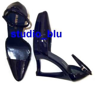 JIL SANDER Blue Patent Leather Cut Out Wedge Shoes 8.5  