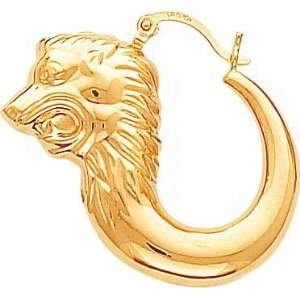    14K Yellow Gold Lion Hoop Earrings Polished Jewelry: Jewelry