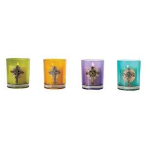 Large Round Jeweled Cross Votive Holder (Pack of 4 Assorted) by by 