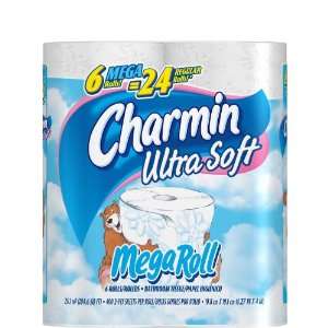 Charmin Ultra Soft, Mega Roll,(4X Regular), 2 Ply, White 
