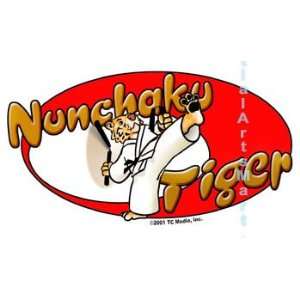 Martial Arts T shirt   Nunchaku Tiger (White T shirt)   CHL, CHM, L, M 