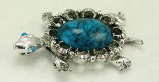   Costume Jewelry Silver Tone Faux Turquoise Turtle GERRYS Brooch Pin