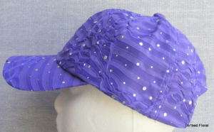 Purple Womens GLITTER Baseball Hat Sequin Cap Golf Velcro Backing 