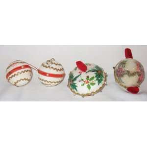  4 Vintage Decorated Strofoam Ball Christmas Tree Ornaments 