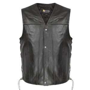   Mens BXU 2611 Snap Button and Lace Black Leather Vest   Size : Small