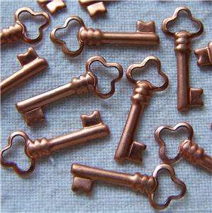 Vintage Dainty Copper Skeleton Key Charms  