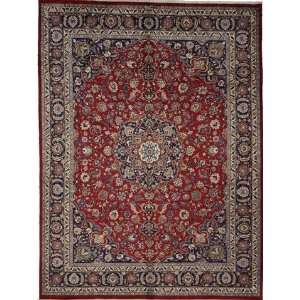  99 x 1210 Red Persian Hand Knotted Wool Mashad Rug 