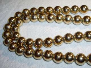 Vintage MONET Gold Tone 10mm Bead Strand Necklace 22  