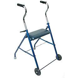 Mabis Royal Blue Steel Walker with Wheels and Seat  