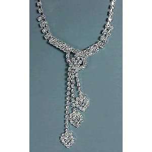   Triple Heart Dangle Rhinestone Necklace Earring Set 