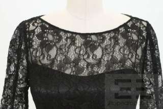 Tahari Black Lace & Grosgrain Trim Long Sleeve Dress Size US 2  