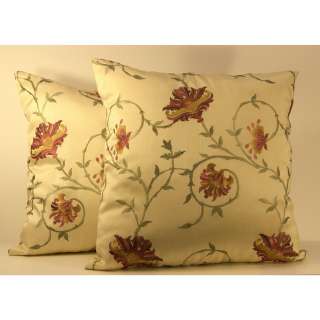 Flora Beige Faux Silk Embroidered Throw Pillows (Set of 2)   