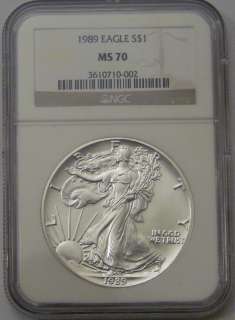 1989 NGC MS70 AMERICAN SILVER EAGLE DOLLAR COIN  