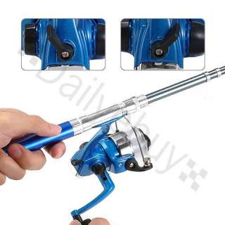 Brand New Blue Mini Pocket Pen Fishing Rod Pole ☆ Nylon Line Reel 