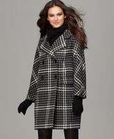 DKNY $300 Black/Grey Houndstooth Double Breasted Wool Coat NEW 