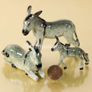 Donkeys Family set Ceramic Statue Animal Figurine  