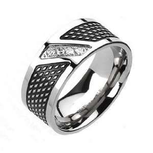   IP with 4 CZs Modern Band Ring 9mm width Size 9   14 R157 Jewelry