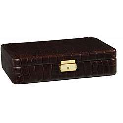 Chocolate Brown Faux Croc Travel Jewelry Case  