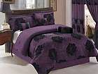 7pcs queen purple floral flocking bedding comforter set 