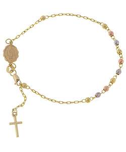 14k Tri Color Gold Italian Gold Rosary Bracelet  