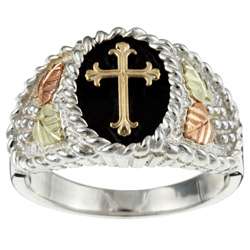 Sterling Silver and Black Hills Gold Mens Cross Ring  Overstock