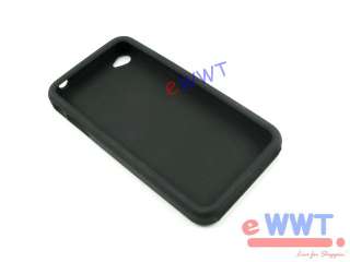 Black * Silicone Silicon Soft Back Cover Case + LCD Film for iPhone 4 
