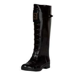Fendi Womens Black Lace up Knee high Rubber Rain Boots  Overstock 
