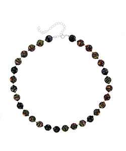   Sterling Silver Black Venetian Glass Bead Necklace  Overstock