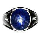 Estate Mens Burmese Star Blue Sapphire Diamond Ring Solid Platinum 
