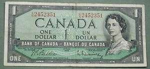 1954 CANADIAN ONE DOLLAR NOTE XF 2351  