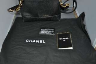 CHANEL Vintage Black Gold Caviar Leather Shoulder Hand Bag  