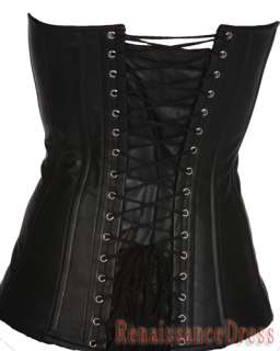 Black Leather Corset Dress Custome Front Lacing Bustier  