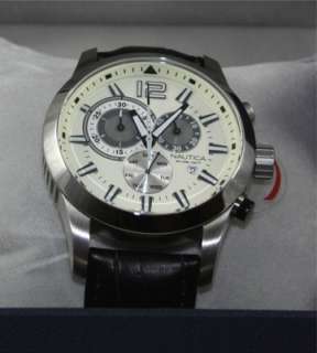 NAUTICA N15549G Mens NCS 600 Chronograph Brown Leather Beige Dial 