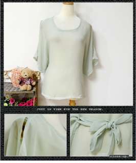 Simple Design 3/4 Sleeve Plain Chiffon Blouse Shirt (2 colors)  