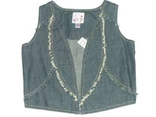 NEW CHILDRENS PLACE GIRL SIZE 14 XL DENIM VEST W/OPEN FRONT & FRAYED 