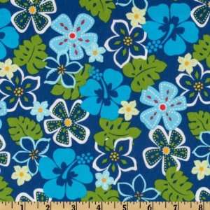   Hawaiian Floral Blue/Green Fabric By The Yard Arts, Crafts & Sewing