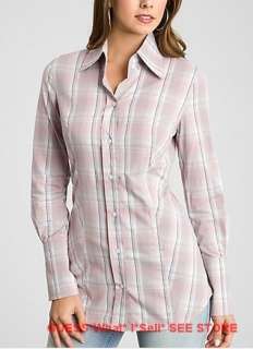   guess Valia Plaid Blouse Button Up Shirt Tailored Top XS S M L  