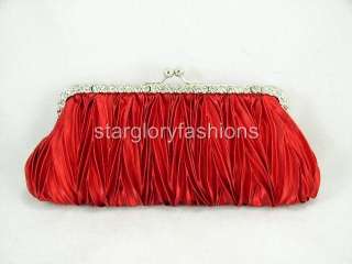 Pleated Red Hot Wedding Purse Clutch Fully Jeweled  