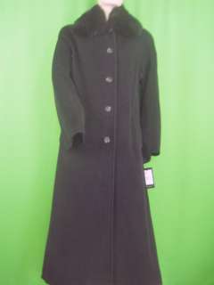 ELLEN TRACY Black Wool Angora Fox Collar NEW Coat 4  