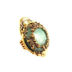    Antique Brass and Green Aventurine King Louis Ring Jewelry
