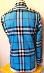 NEW *Burberry Brit* Blue Plaid Print Casual Button Up Shirt Size 