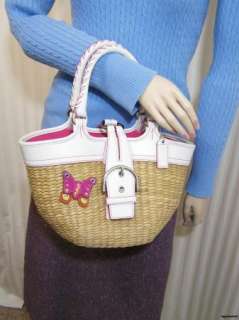 COACH Soho Butterfly Basket Satchel Bag Purse Handbag Straw Leather 