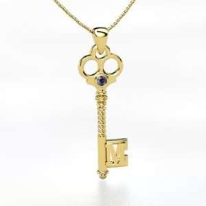   Initial M Key, 14K Yellow Gold Initial Necklace with Iolite Jewelry