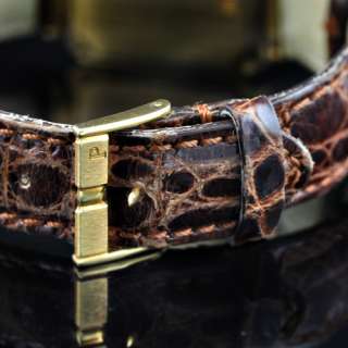 Mens Genuine 18K Piaget Luxury Wrist Watch Gold Dial Brown Crocodile 