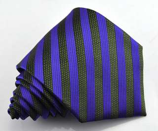 Blue/black stripe silk Ties Mens NeckTie cufflink 134  