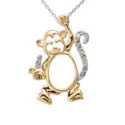   Silver 1/10ct TDW Diamond Monkey Necklace (J K, I3)  