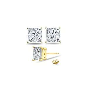  1.20 Cts Princess Diamond Stud Earrings in 18K Yellow Gold 